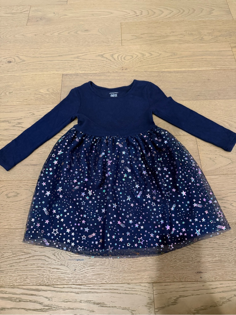 Jumping Beans Girls 3T Navy Star Tulle Dress Long Sleeve All Day Play